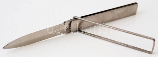 Patens összecsukható pillangókés, két élű, bőr tokkal, h: 23,5 cm