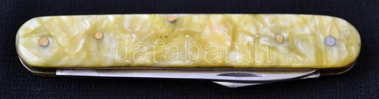 Szovjet csavarhúzós-sörbontós bicska, gyöngyház utánzattal, h:15 cm