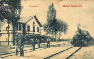 Glogovác, Öthalom, Vladimirescu; Vasútállomás, pályaudvar, gőzmozdony, vasutasok. W. L. 2998. / Bahnhof / railway station, locomotive, railwaymen (fa)