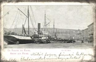 1900 Fiume, Via del Molo / kikötő, gőzhajók / port, steamships (fa)