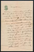 1870 Hegedűs Sándor (1847-1906) közgadász, miniszter, író saját kézzel írt szerelmes levele Jókay Jolánnak 3 beírt oldal