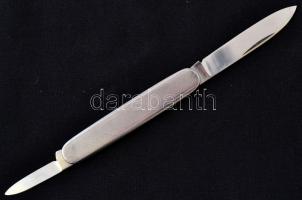 Káldos Ferenc rozsdamentes nyelű zsebkés, két pengés, jelzés nélkül,  h:16 cm