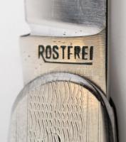 Káldos Ferenc rozsdamentes nyelű zsebkés, két pengés, jelzés nélkül,  h:16 cm