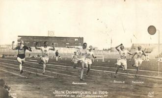 1924 Summer Olympics, Mens 100 Metres sprint: Abrahams (gold medal), Scholz, Paddock. AN Paris 449.