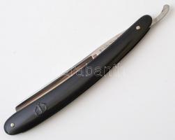 Carl Rader Solingen 21-es borotva fekete cell. nyéllel, Friseurmesser tokban h: 24 cm
