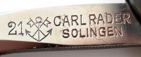 Carl Rader Solingen 21-es borotva fekete cell. nyéllel, Friseurmesser tokban h: 24 cm
