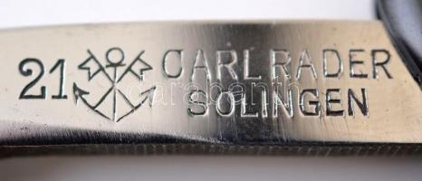 Carl Rader Solingen 21-es borotva fekete cell. nyéllel, Csigi János tokban h: 24 cm