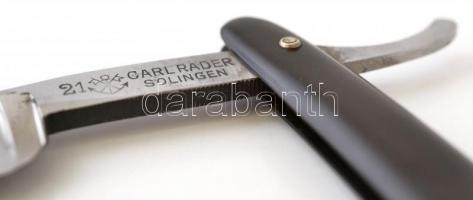 1957 utűn Carl Rader Solingen DOVO 21-es borotva, fekete cell. nyéllel, F. Herder Solingen tokban, h...