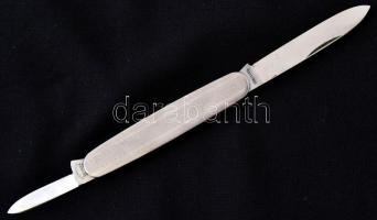 Wilhelm Wagner Solingen rozsdamenes nyelű zsebkés, jelzett, két pengés, h: 16 cm