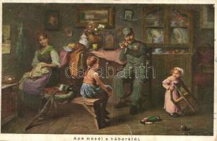 Apa mesél a háborúról / WWI K.u.k. military art postcard . H.H.i.W. Nr. 179. (EK)