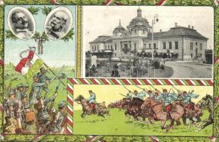 Újvidék, Novi Sad; Artézi fürdő. Viribus Unitis propaganda keret Ferenc József és II. Vilmos arcképével / spa hall. Viribus Unitis propaganda frame with Franz Joseph and Wilhelm II, K.u.K. military (kis szakadás / small tear)