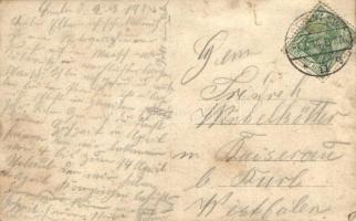 1914 2. Comp. 19. Rgt. 4. Reserve.  / WWI German soldiers in front of Cacilie Sader's shop. gro...