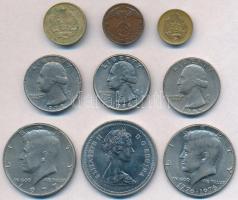 9db-os érme tétel, benne amerikai, kanadai, német és román érmék T:2,2- 9pcs of coins with USA, Canadian, German and Romanian coins C:XF,VF