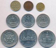 9db-os érme tétel, benne amerikai, kanadai, német és román érmék T:2,2-
9pcs of coins with USA, Can...