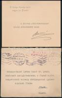 1917 Batthyány Tivadar (1859-1931) király személye körüli miniszter saját kézzel aláírt köszönő kártyája.