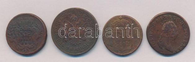 4db-os vegyes magyar és külföldi rézpénz tétel, közte Erdély 1764. Rézgaras, 1851B 2kr Cu T:2-,3