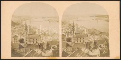 1860 Budapest, A Tabán Oscar Kramer sztereofotója / Panorama photo 17x8,5 cm