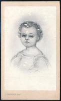 Ismeretlen gyermek fotója, Rajzról készült papír porcelánkép. V. Chastanier. / Paper porcelain photo of a child. 6,5x10,5 cm