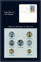 Uruguay 1980-1981. 10c-10P (7xklf), "Coin Sets of All Nations" forgalmi szett felbélyegzett kartonlapon T:1  Uruguay 1980. 1 Centesimos - 10 New Pesos (7xdiff) "Coin Sets of All Nations" coin set on cardboard with stamp C:UNC