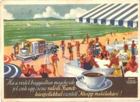 Franck kávépótlóval ízesített Kneipp malátakávé reklám; Franck Henrik Fiai Rt. hangszórós reklámautója, Klösz Coloroffset / Hungarian malt coffee advertisement s: Gebhardt (EK)