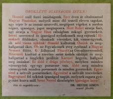 1922 Országos Magyar Hadimúzeum Egyesület Nemzeti Ereklye sorszámozott, névre szóló. Nagy-Magyarorsz...