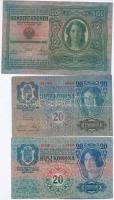 1912. 100K román felülbélyegzéssel + 1913. 20K (2x) egyik piros "Deutschösterreich" felülb...