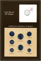 Brazília 1984-1985. 1C-500C (8xklf), Coin Sets of All Nations forgalmi szett felbélyegzett kartonlapon T:1  Brazil 1984-1985. 1 Cent - 500 Cents (8xdiff) Coin Sets of All Nations coin set on cardboard with stamp C:UNC