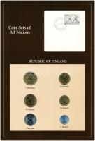Finnország 1982. 5p-5M (6xklf), Coin Sets of All Nations forgalmi szett felbélyegzett kartonlapon T:1  Finland 1982. 5 Penniä - 5 Markkaa (6xdiff) Coin Sets of All Nations coin set on cardboard with stamp C:UNC