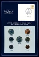 Nagy-Britannia 1985. 1p-1P (7xklf), "Coin Sets of All Nations" forgalmi szett felbélyegzett kartonlapon T:1  Great Britain 1985. 1 Penny - 1 Pound (7xdiff) "Coin Sets of All Nations" coin set on cardboard with stamp C:UNC