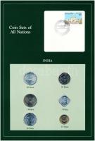 India 1974-1986 5p-1R (6xklf), Coin Sets of All Nations forgalmi szett felbélyegzett kartonlapon T:1  India 1974-1986. 5 Paise - 1 Rupee (6xdiff) Coin Sets of All Nations coin set on cardboard with stamp C:UNC