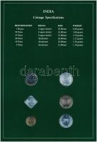 India 1974-1986 5p-1R (6xklf), "Coin Sets of All Nations" forgalmi szett felbélyegzett kar...