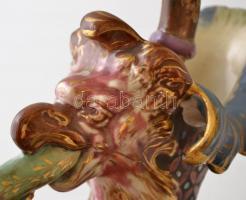 cca 1890 Fischer Ignácz Budapest, díszkancsó, kézzel festett, aranyozott porcelánfajansz, több helye...