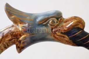 cca 1890 Fischer Ignácz Budapest, díszkancsó, kézzel festett, aranyozott porcelánfajansz, több helye...