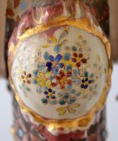 cca 1890 Fischer Ignácz Budapest, díszkancsó, kézzel festett, aranyozott porcelánfajansz, több helye...