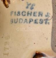 cca 1890 Fischer Ignácz Budapest, díszkancsó, kézzel festett, aranyozott porcelánfajansz, több helye...