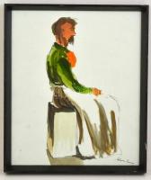 Róna jelzéssel: Ülő férfi. Akvarell-tus, papír, üvegezett keretben, 46×38 cm