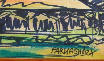 Farkasházy jelzéssel: Curia. Akvarell-filc, papír, üvegezett kereteben, 20×29 cm