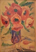 Csók jelzéssel: Virágcsendélet. Akvarell, papír, üvegezett kereteben, 30×20 cm