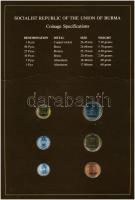 Burma 1966-1987. 1p-1K (6xklf), "Coin Sets of All Nations" forgalmi szett felbélyegzett ka...