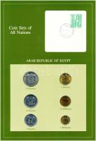 Egyiptom 1970-1980. 5m-20P (6xklf), "Coin Sets of All Nations" forgalmi szett felbélyegzett kartonlapon T:1  Egypt 1970-1980. 5 Milliémes - 20 Piastres (6xdiff) "Coin Sets of All Nations" coin set on cardboard with stamp C:UNC