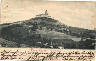 1900 Pannonhalma, Győrszentmárton; Pannonhalmi apátság Győr felől. Dr. Récsey Viktor kiadása (szakadás / tear)