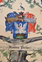 cca 1880 A gyóni és dabasi Halász család kézzel festett családfája. Feltekert kartonon, ragasztott b...