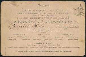 1889 Meghívó a pécsi kereskedő ifjak által szervezett táncestélyre 18x12 cm