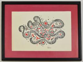 Lehel István (1917-1973): Mozaikok, sejtek. Akvarell- tempera, papír, jelzett, üvegezett keretben, 21×30 cm