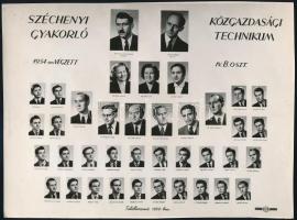 1954 Budapest, Széchenyi Gyakorló Közgazdasági Technikum tanárai és végzett növendékei, kistabló, 17x23,5 cm