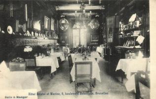 3 db RÉGI képeslap, vendéglő belsők, kerthelyiség: Károlyváros, Brüsszel / 3 pre-1945 postcards with...