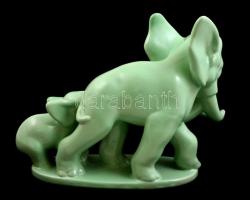 Komlós testvérek Budapest: Elefánt mama a kicsinyével. Mázas kerámia, jelzés nélkül, m:25 cm, 15×30 ...