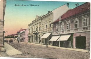 Szászváros, Broos, Orastie; Vásár utca, üzlet. Kiadja Weisz Dezső / Market street, shops (Rb)