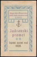 1908 Fiume, Ugarsko - hrvatsko parobrodarsko društvo, magyar-horvát hajótársaság horvát nyelvű adriai nyári menetrendje./ 1908 Rijeka, Ugarsko - hrvatsko parobrodarsko društvo, Adriatic summer timetable of Hungarian-Croatian ships company