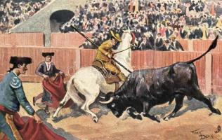 8 db RÉGI bikaviadal motívumlap / 8 pre-1945 bullfight motive postcards